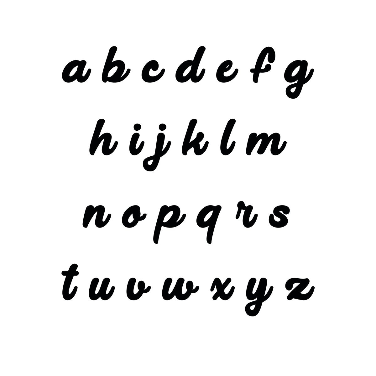 Tiny script font, lowercase letters