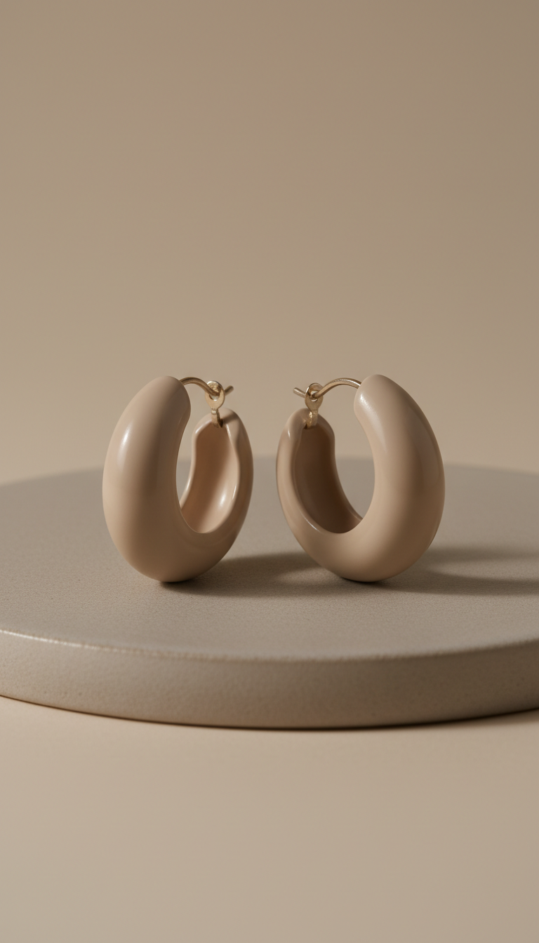 Matte Beige Enamel Hoop Earrings