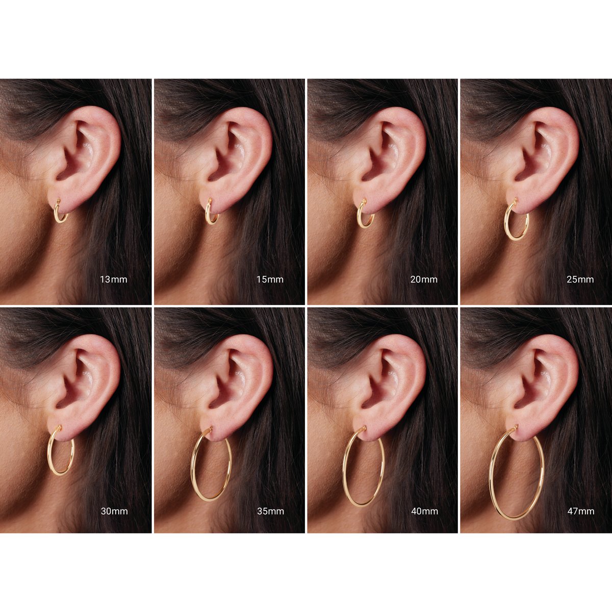 Hoop earring size guide on the ear