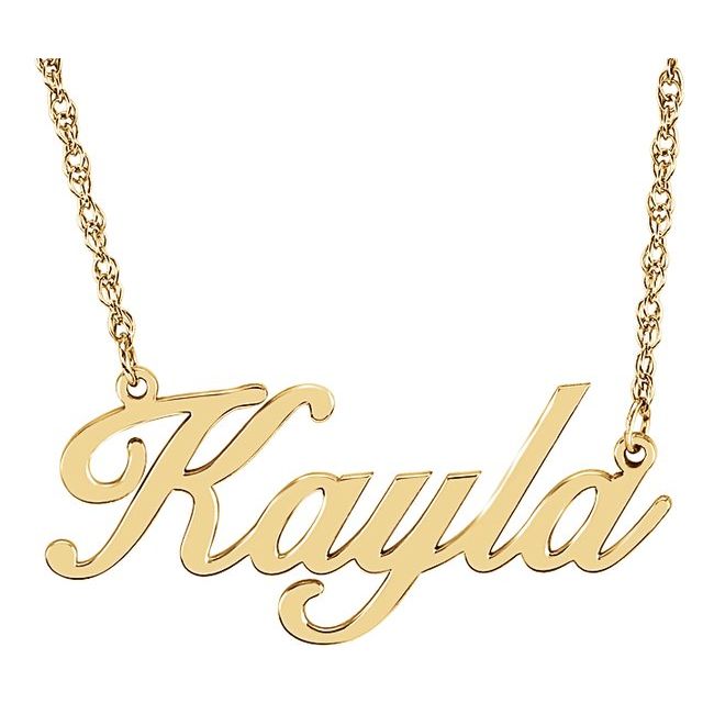 14K yellow gold script name necklace
