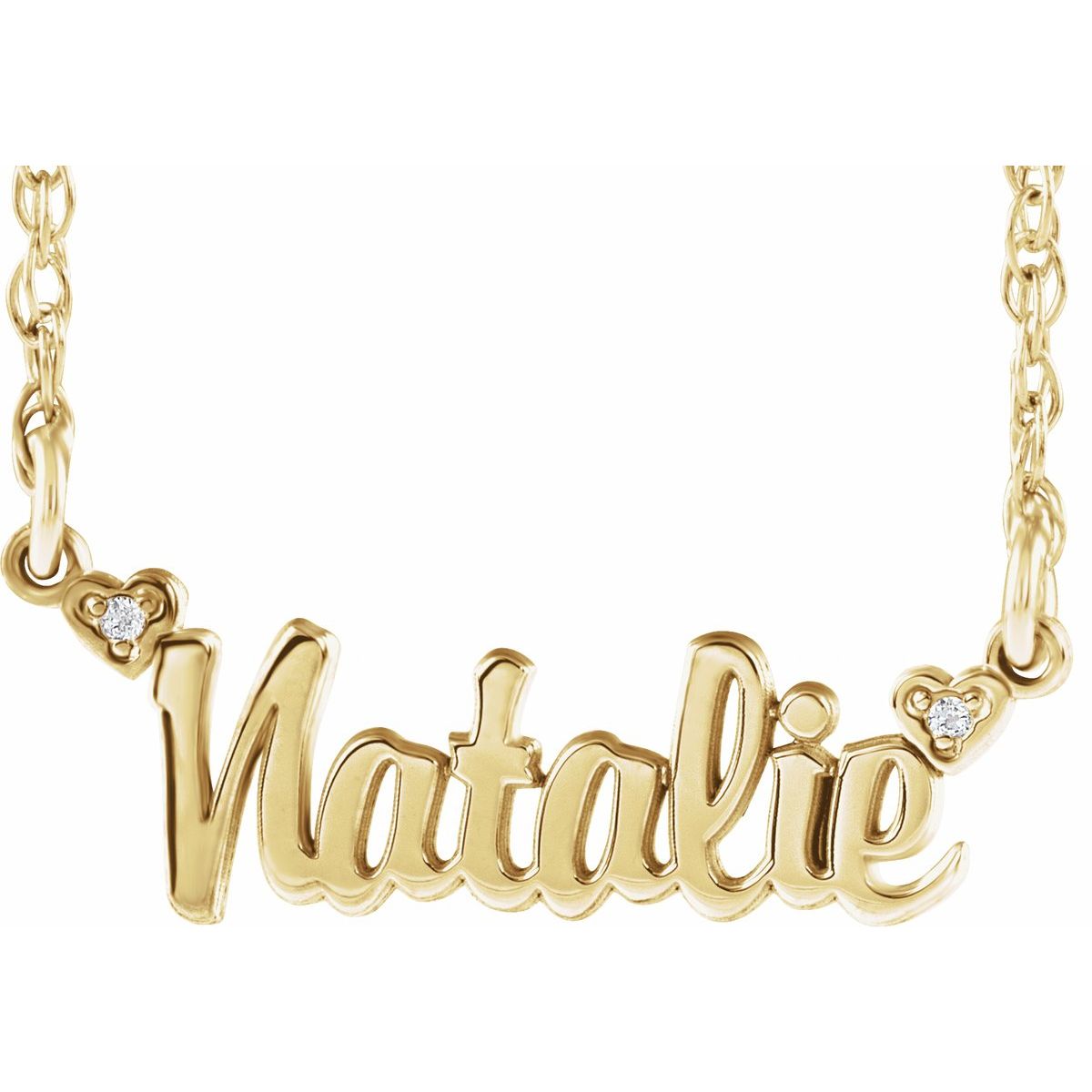 Diamond accent script name necklace in yellow gold