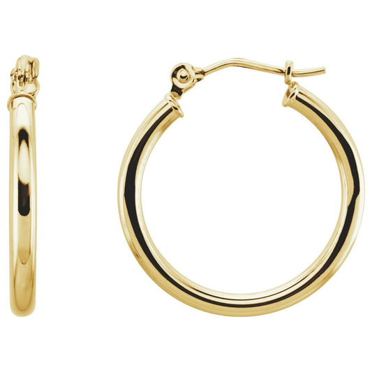 14K yellow gold tube hoop earrings